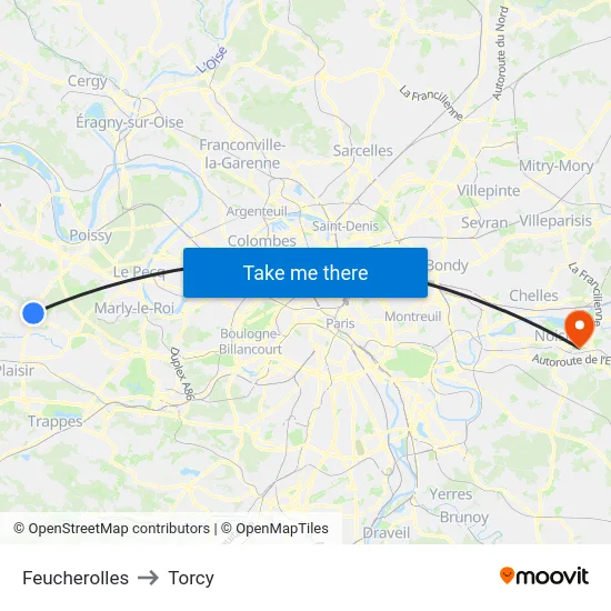 Feucherolles to Torcy map