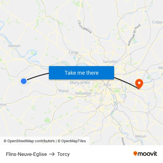 Flins-Neuve-Eglise to Torcy map