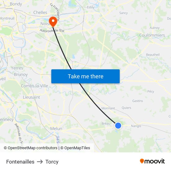 Fontenailles to Torcy map