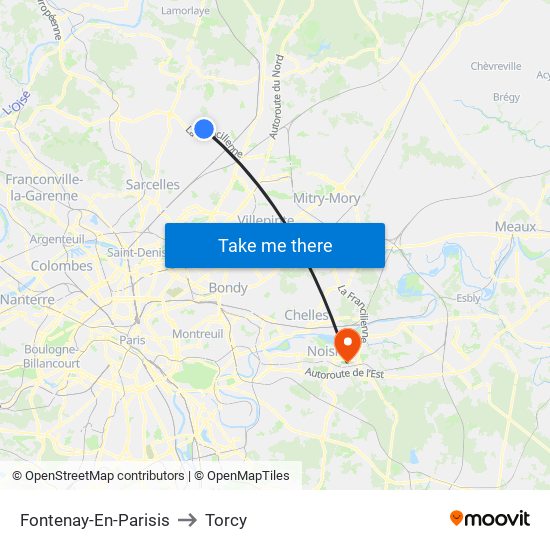 Fontenay-En-Parisis to Torcy map