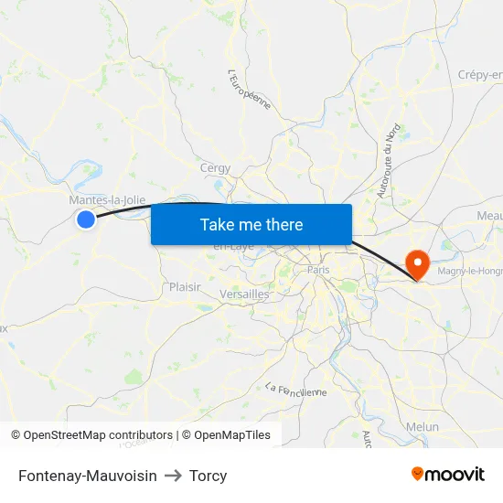 Fontenay-Mauvoisin to Torcy map
