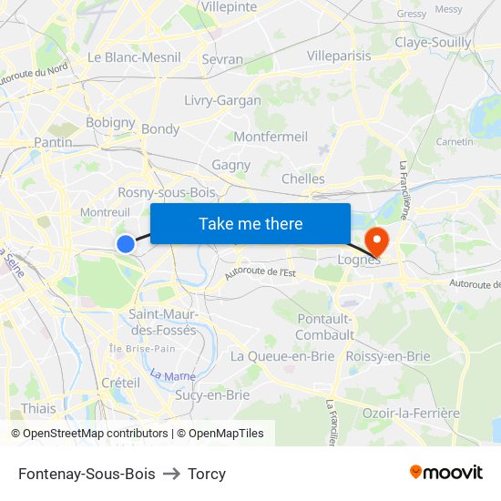 Fontenay-Sous-Bois to Torcy map