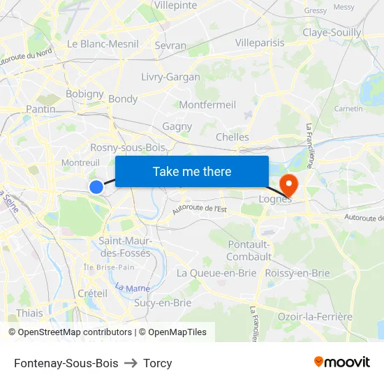 Fontenay-Sous-Bois to Torcy map