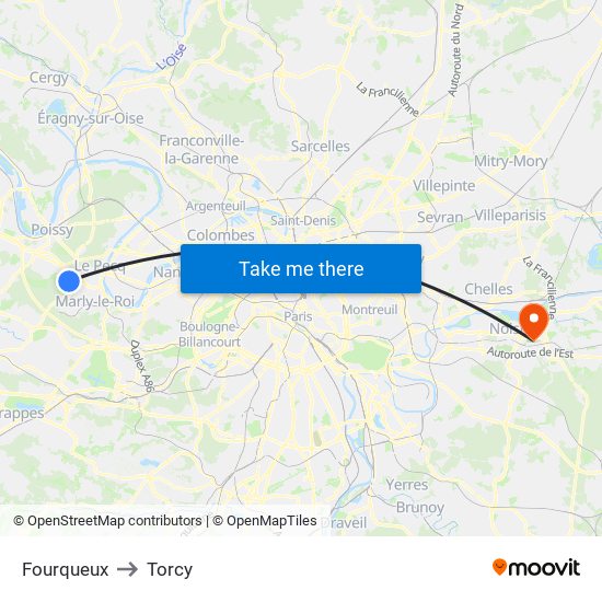 Fourqueux to Torcy map