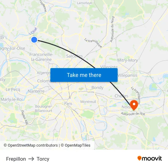 Frepillon to Torcy map