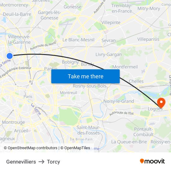 Gennevilliers to Torcy map