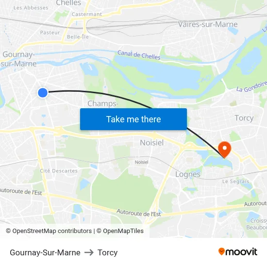 Gournay-Sur-Marne to Torcy map