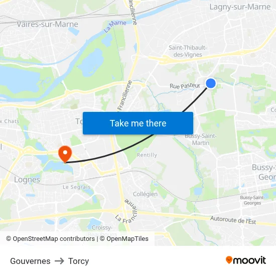 Gouvernes to Torcy map