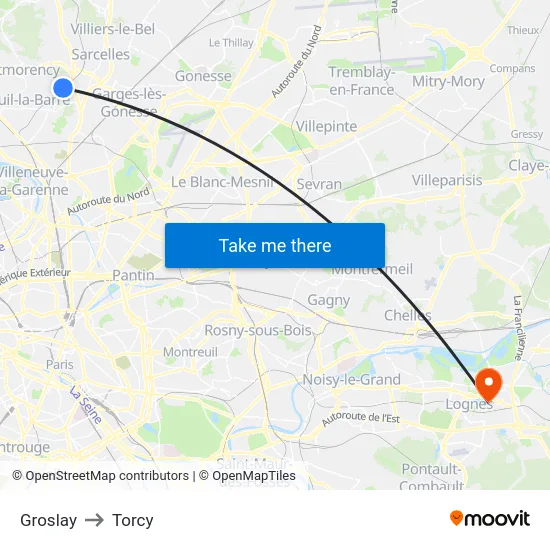 Groslay to Torcy map