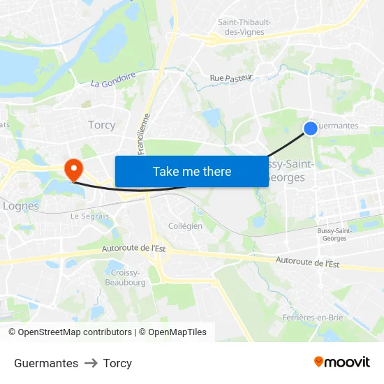 Guermantes to Torcy map