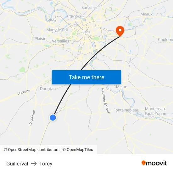 Guillerval to Torcy map
