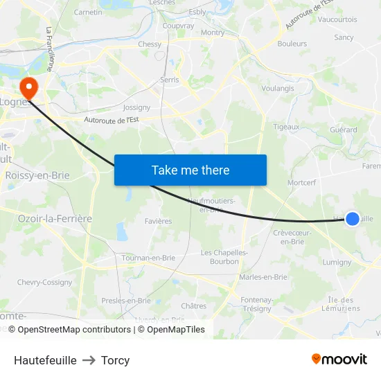 Hautefeuille to Torcy map