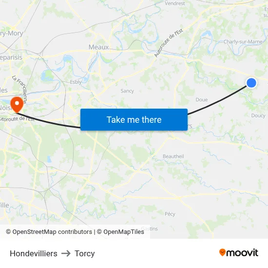 Hondevilliers to Torcy map