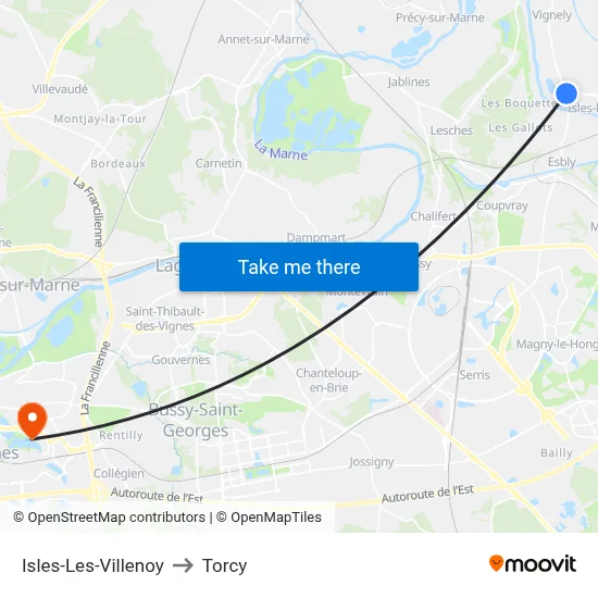 Isles-Les-Villenoy to Torcy map