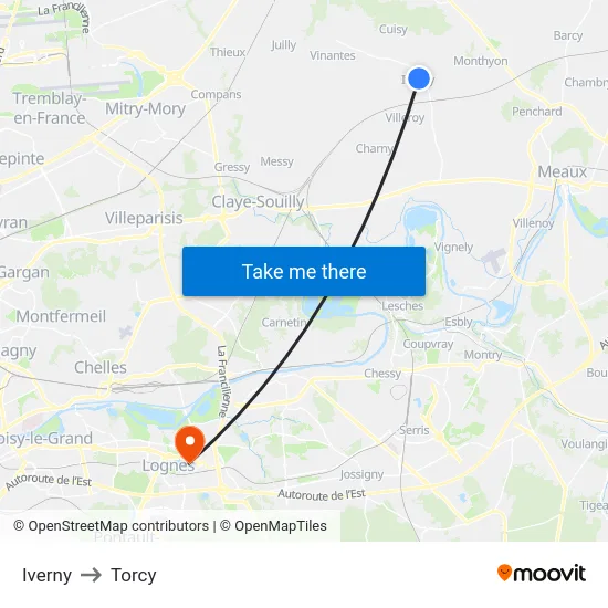 Iverny to Torcy map