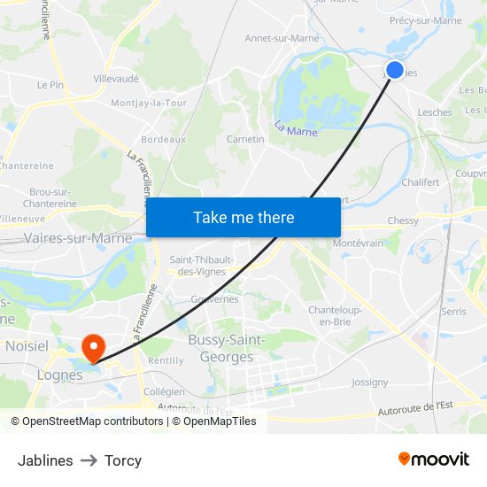 Jablines to Torcy map