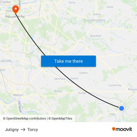 Jutigny to Torcy map