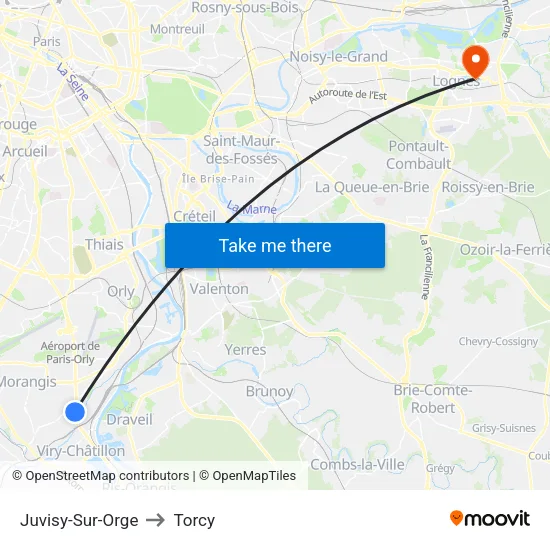 Juvisy-Sur-Orge to Torcy map