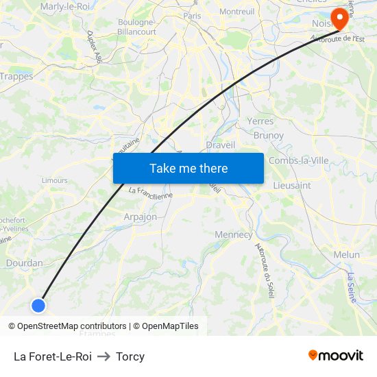 La Foret-Le-Roi to Torcy map