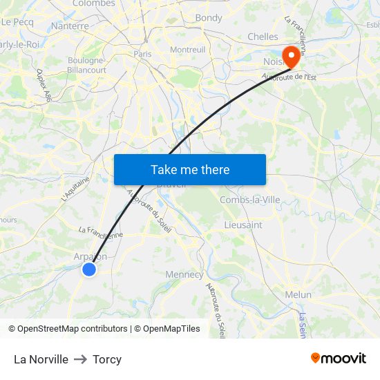 La Norville to Torcy map