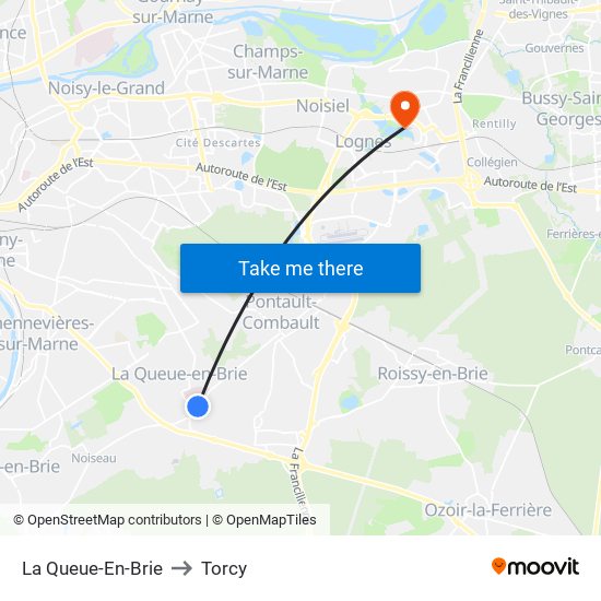 La Queue-En-Brie to Torcy map