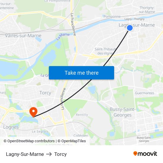 Lagny-Sur-Marne to Torcy map