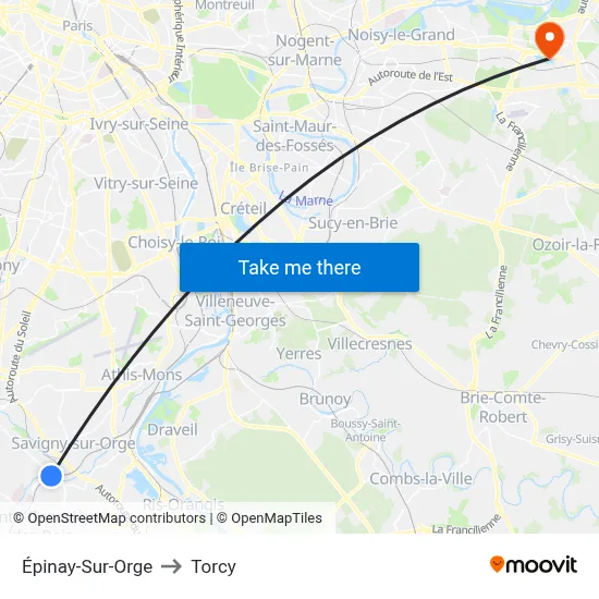 Épinay-Sur-Orge to Torcy map