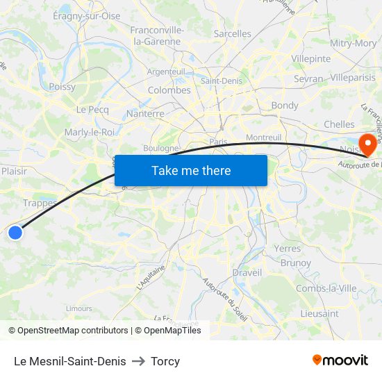 Le Mesnil-Saint-Denis to Torcy map