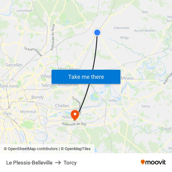 Le Plessis-Belleville to Torcy map