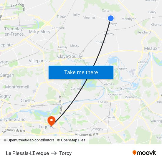 Le Plessis-L'Eveque to Torcy map