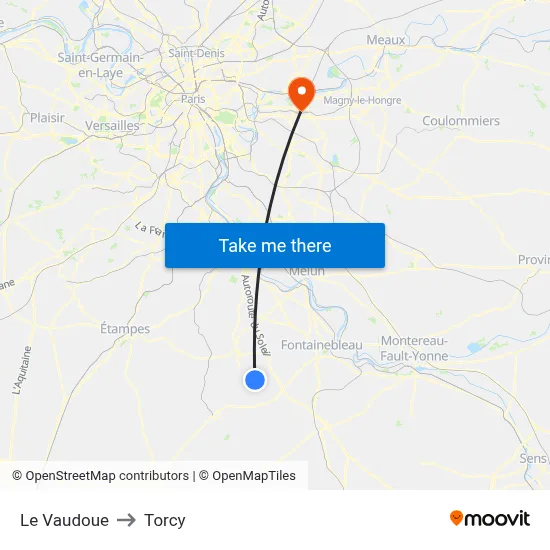 Le Vaudoue to Torcy map
