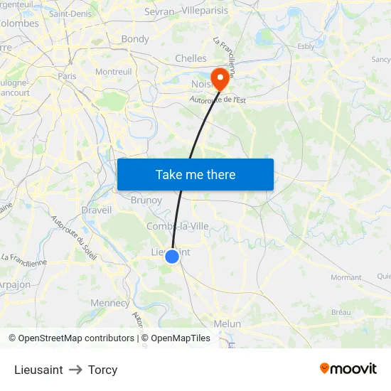 Lieusaint to Torcy map