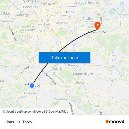 Linas to Torcy map