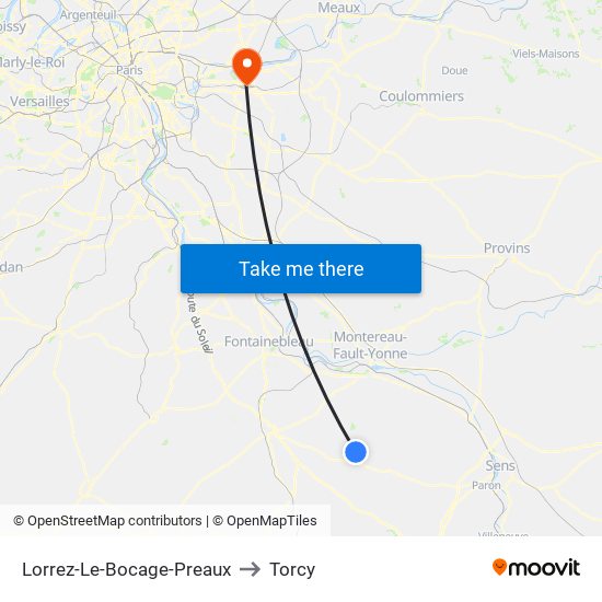 Lorrez-Le-Bocage-Preaux to Torcy map