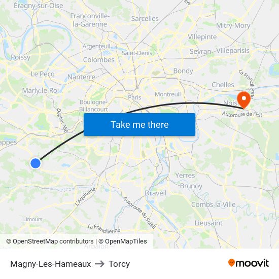 Magny-Les-Hameaux to Torcy map