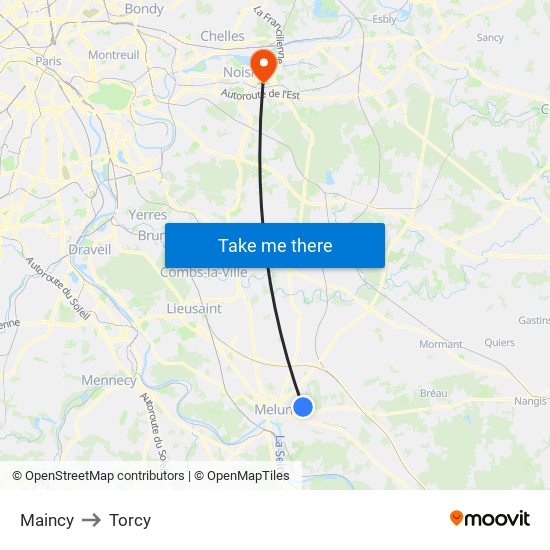 Maincy to Torcy map