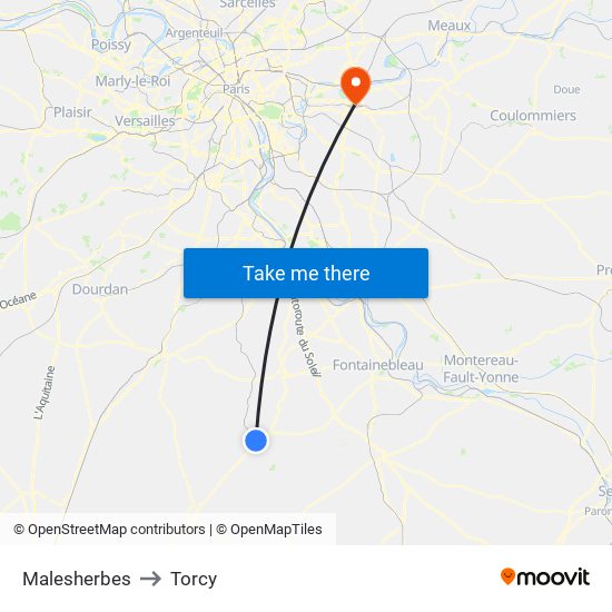 Malesherbes to Torcy map