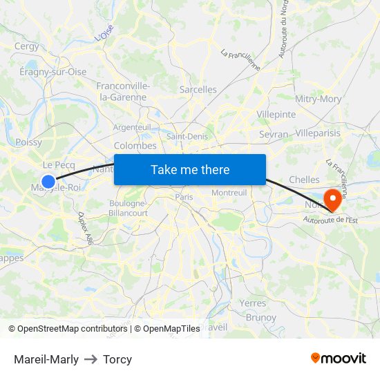 Mareil-Marly to Torcy map