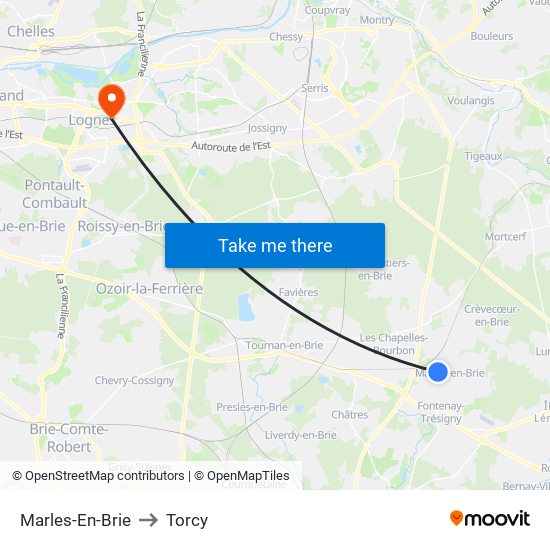 Marles-En-Brie to Torcy map