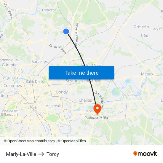 Marly-La-Ville to Torcy map
