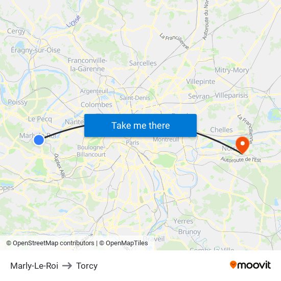 Marly-Le-Roi to Torcy map