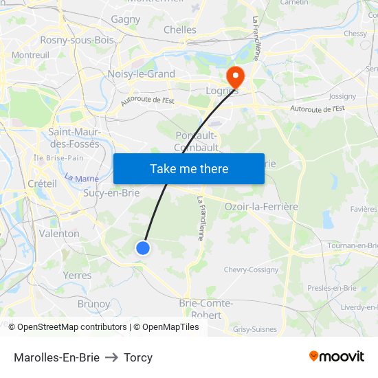 Marolles-En-Brie to Torcy map