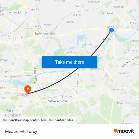 Meaux to Torcy map