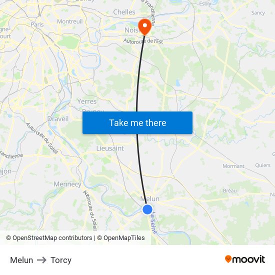 Melun to Torcy map