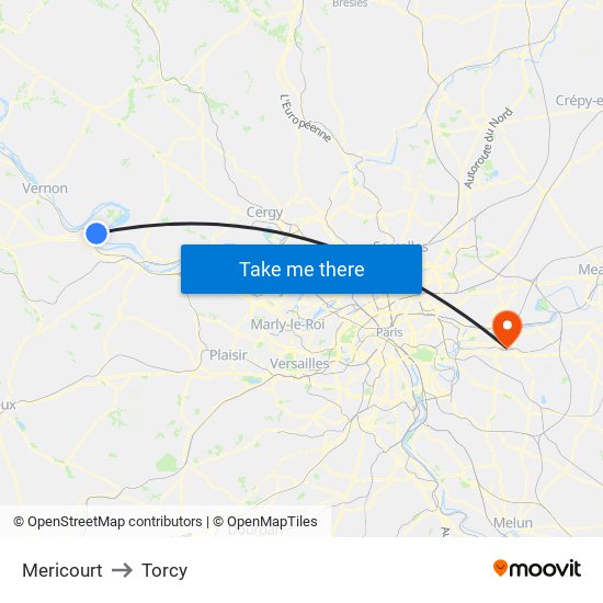 Mericourt to Torcy map