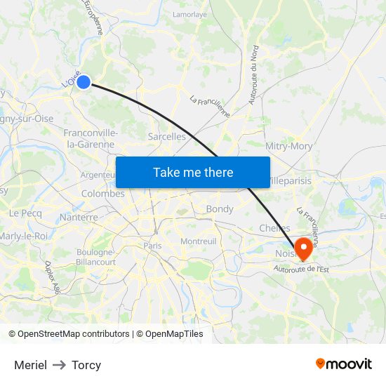 Meriel to Torcy map
