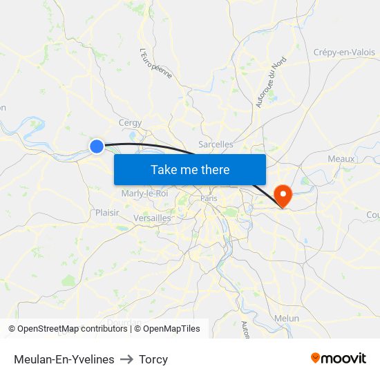 Meulan-En-Yvelines to Torcy map