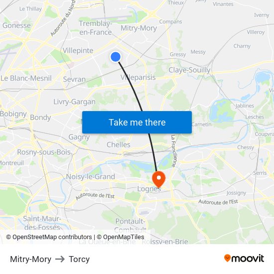 Mitry-Mory to Torcy map