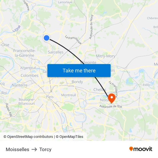 Moisselles to Torcy map