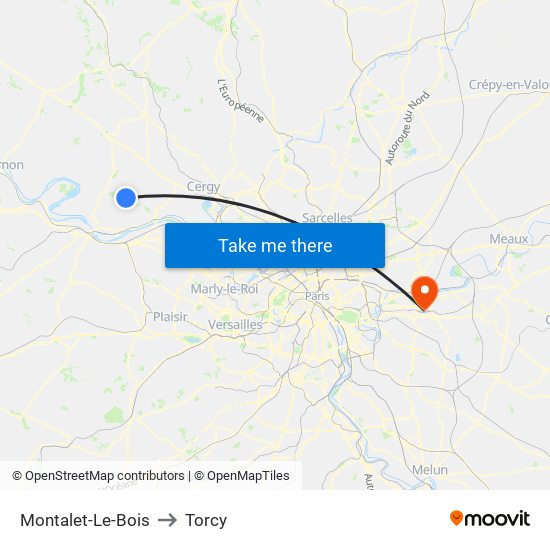 Montalet-Le-Bois to Torcy map